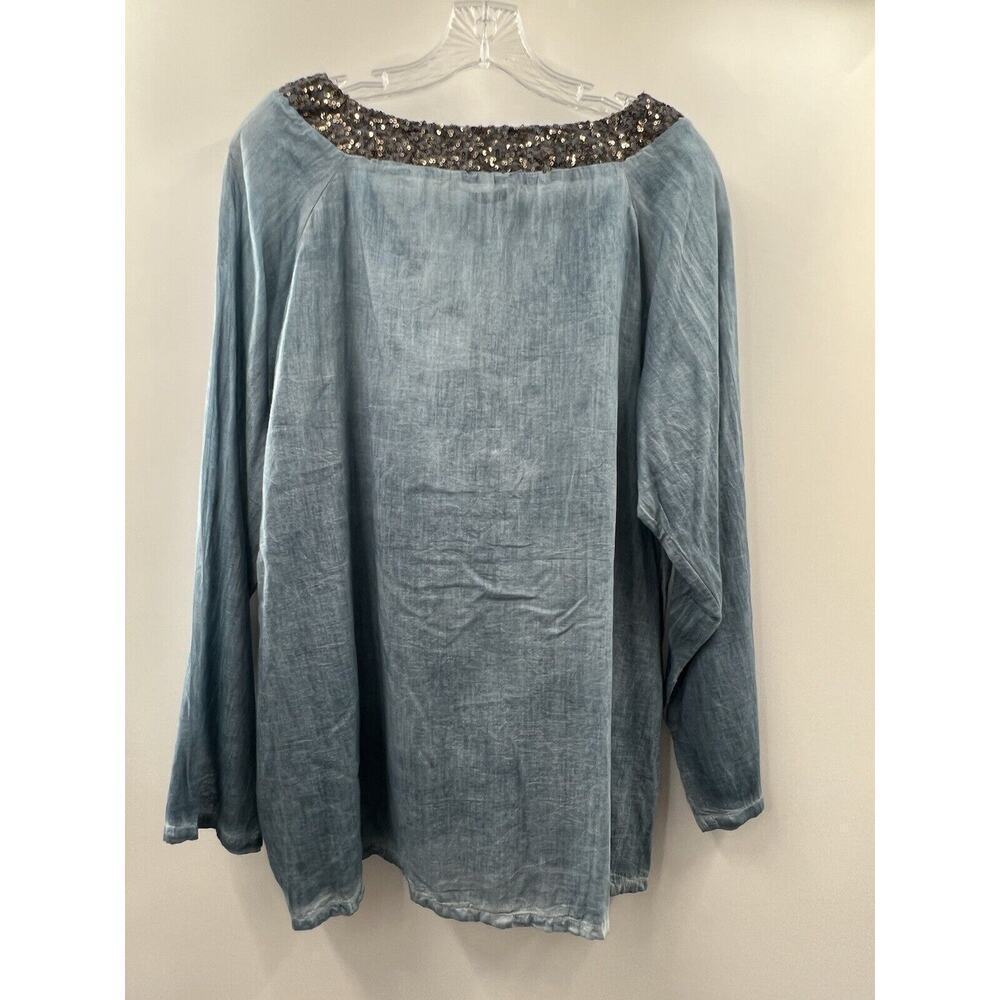 Soft Surroundings Women’s Long Sleeve Sequin V Neck Cotton Top Garment Dyed LG - Picture 7 of 8